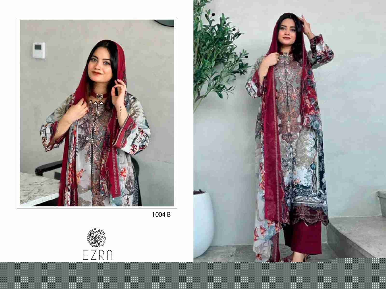 Ezra 1004 Colours By Ezra 1004-A To 1004-B Series Pakistani Suits Beautiful Fancy Colorful Stylish Party Wear & Occasional Wear Pure Cotton Embroidery Dresses At Wholesale Price