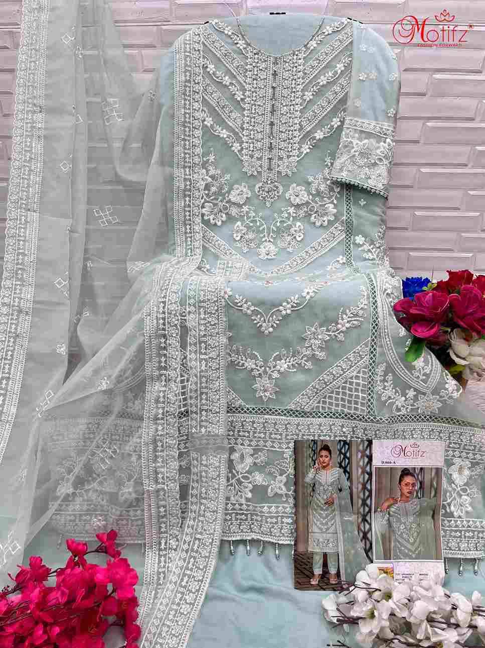 Motifz Hit Design 666 Colours By Motifz 666-A To 666-D Series Beautiful Pakistani Suits Colorful Stylish Fancy Casual Wear & Ethnic Wear Organza Dresses At Wholesale Price