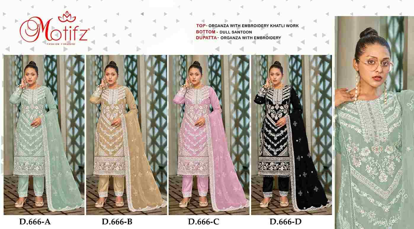 Motifz Hit Design 666 Colours By Motifz 666-A To 666-D Series Beautiful Pakistani Suits Colorful Stylish Fancy Casual Wear & Ethnic Wear Organza Dresses At Wholesale Price
