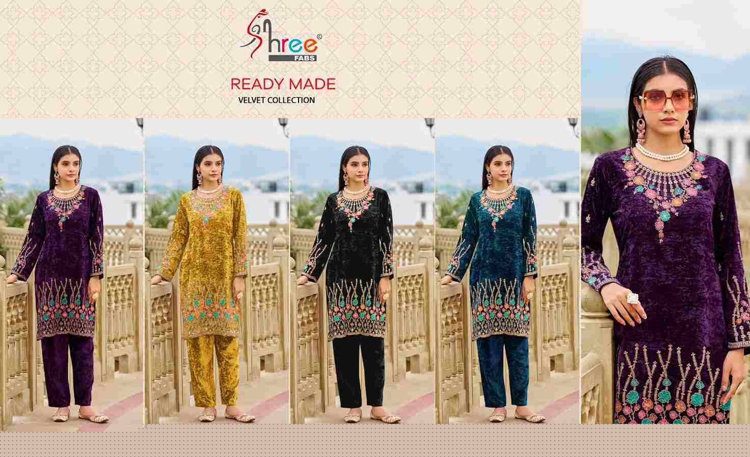 Shree Fabs Hit Design R-1443 Colours By Shree Fabs R-1443-A To R-1443-D Series Designer Pakistani Suits Collection Beautiful Stylish Fancy Colorful Party Wear & Occasional Wear Viscose Velvet Kurtis With Bottom At Wholesale Price