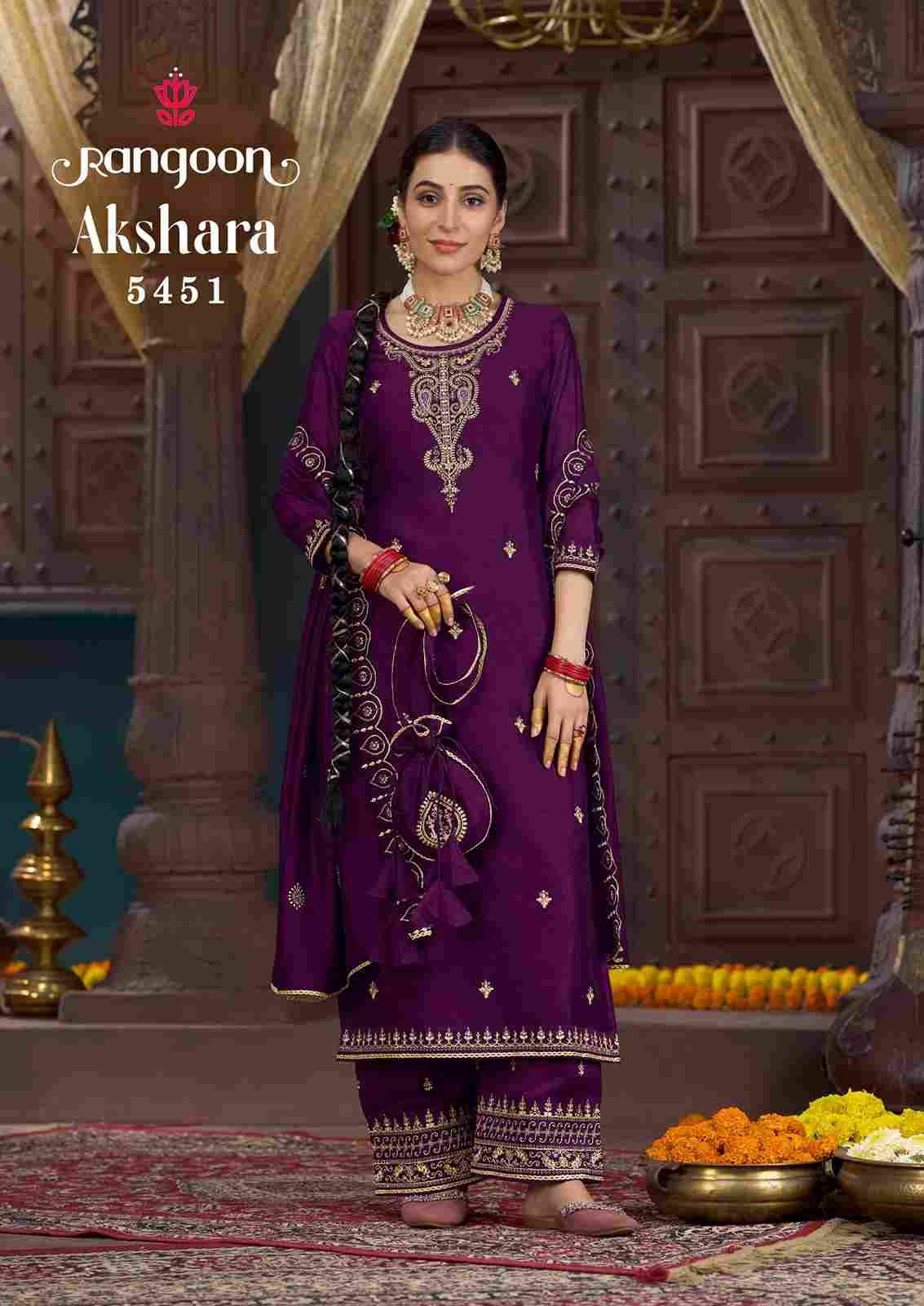 Akshara By Rangoon 5451 To 5456 Series Beautiful Festive Suits Stylish Fancy Colorful Casual Wear & Ethnic Wear Silk With Work Dresses At Wholesale Price