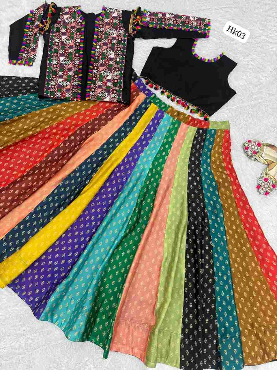Hk-03 By Fashid Wholesale Designer Beautiful Navratri Collection Occasional Wear & Party Wear Pure Chinnon Silk Print Lehengas At Wholesale Price