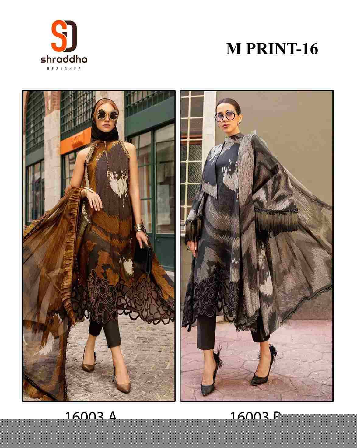 Mprint 16003 Colours By Shraddha Designer 16003-A To 16003-B Series Beautiful Stylish Pakistani Suits Fancy Colorful Casual Wear & Ethnic Wear & Ready To Wear Pure Cotton Print With Work Dresses At Wholesale Price
