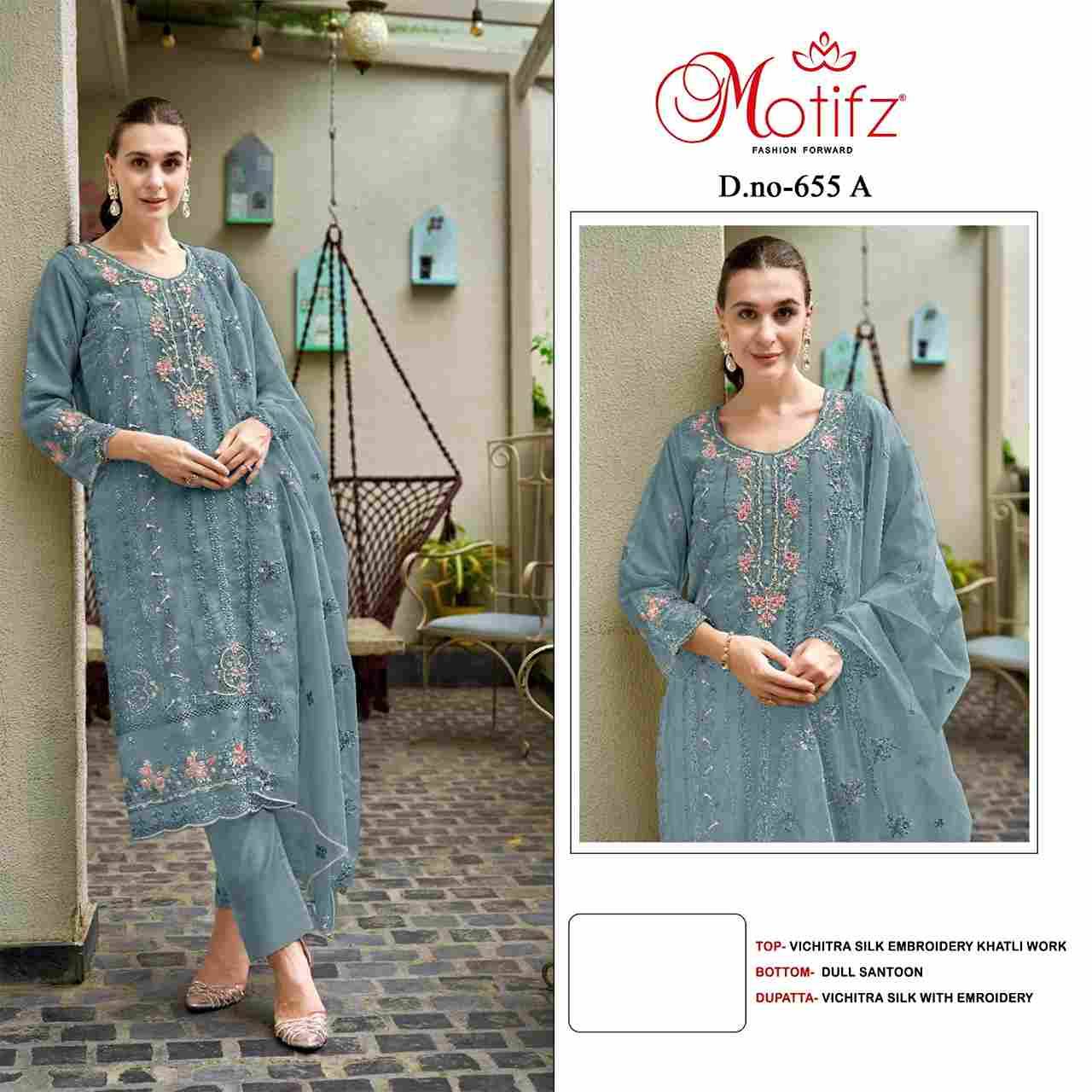 Motifz Hit Design 655 Colours By Motifz 655-A To 655-D Series Beautiful Pakistani Suits Colorful Stylish Fancy Casual Wear & Ethnic Wear Vichitra Silk Dresses At Wholesale Price