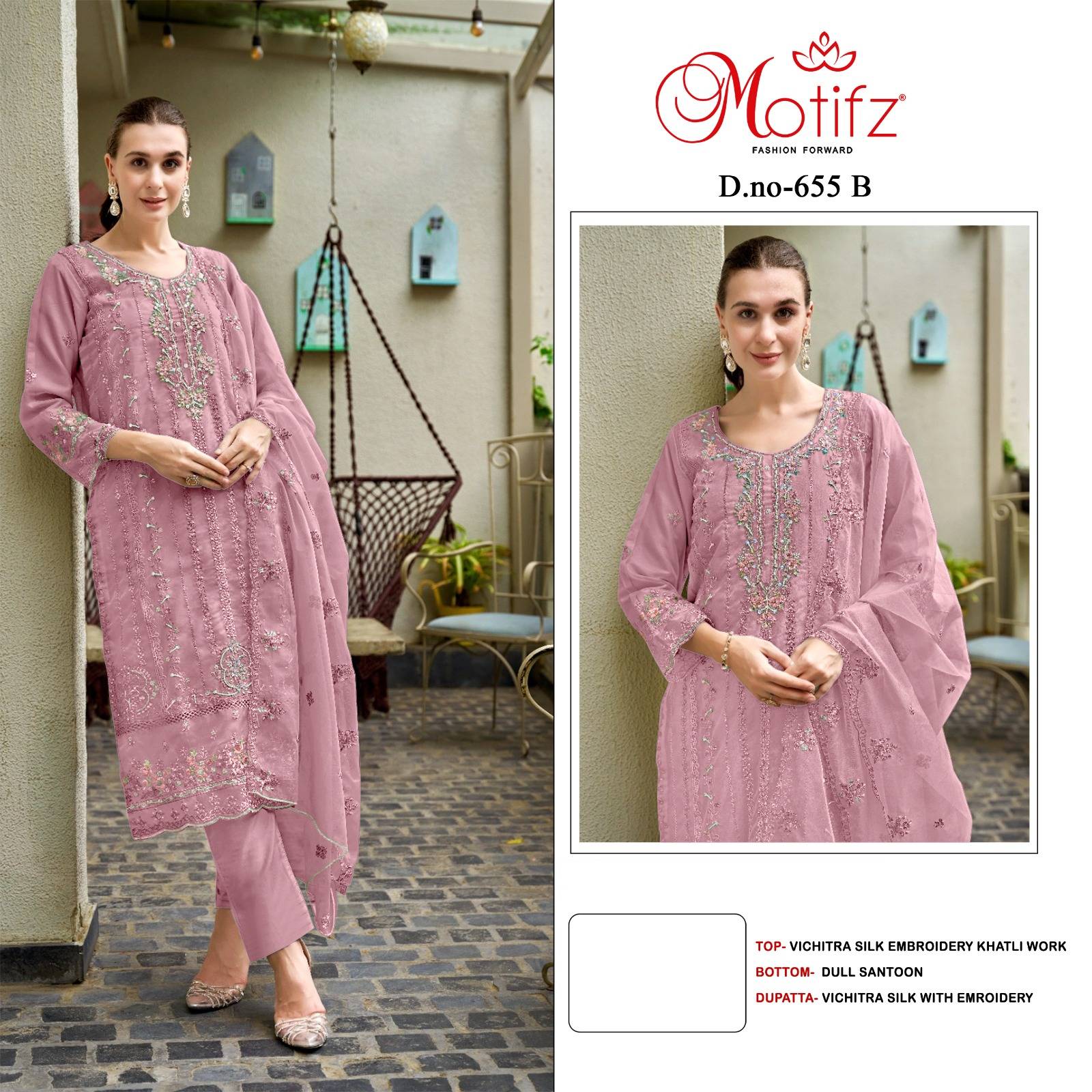Motifz Hit Design 655 Colours By Motifz 655-A To 655-D Series Beautiful Pakistani Suits Colorful Stylish Fancy Casual Wear & Ethnic Wear Vichitra Silk Dresses At Wholesale Price
