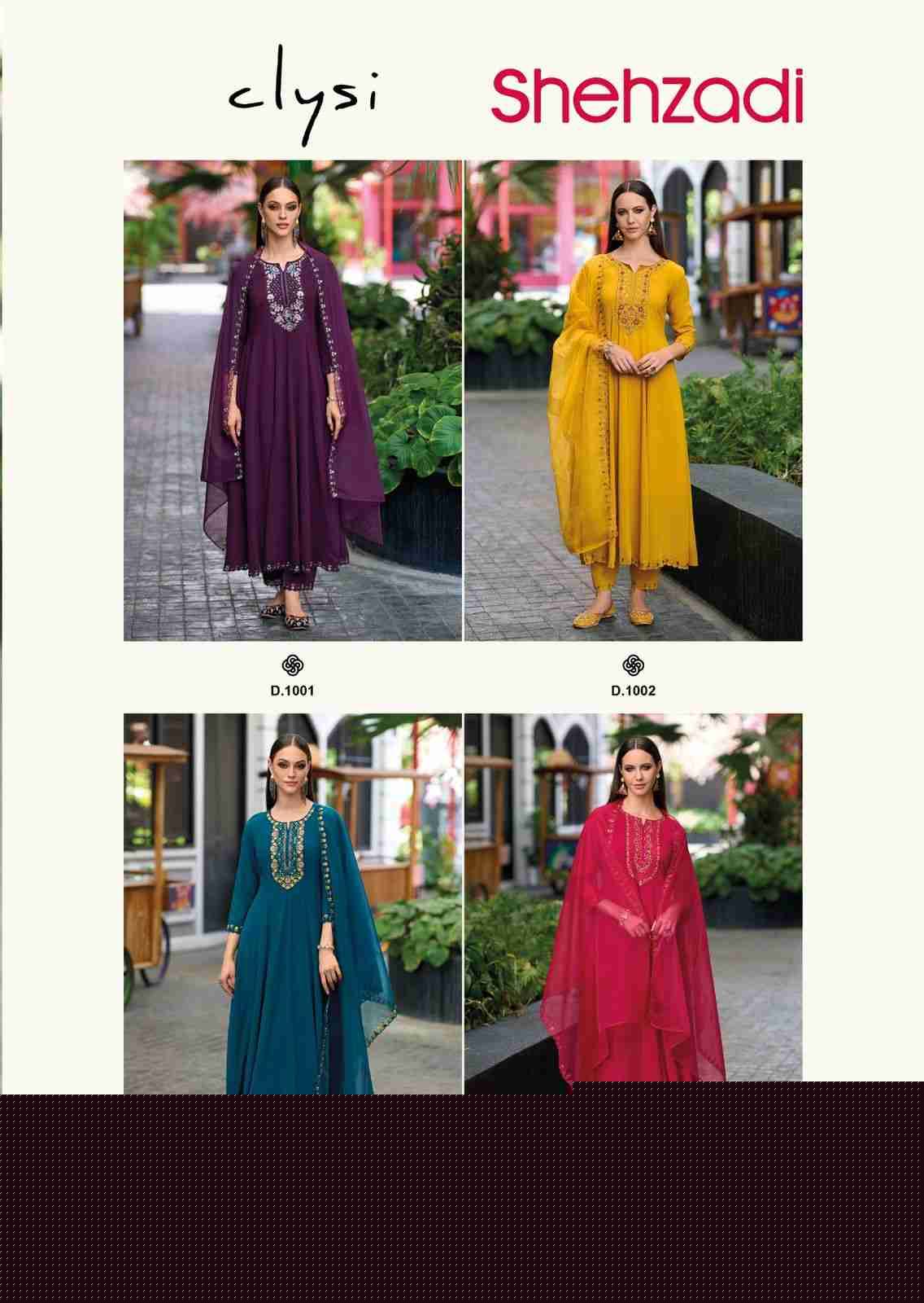 Shehzadi By Clysi 1001 To 1004 Series Beautiful Festive Suits Colorful Stylish Fancy Casual Wear & Ethnic Wear Viscose With Work Dresses At Wholesale Price