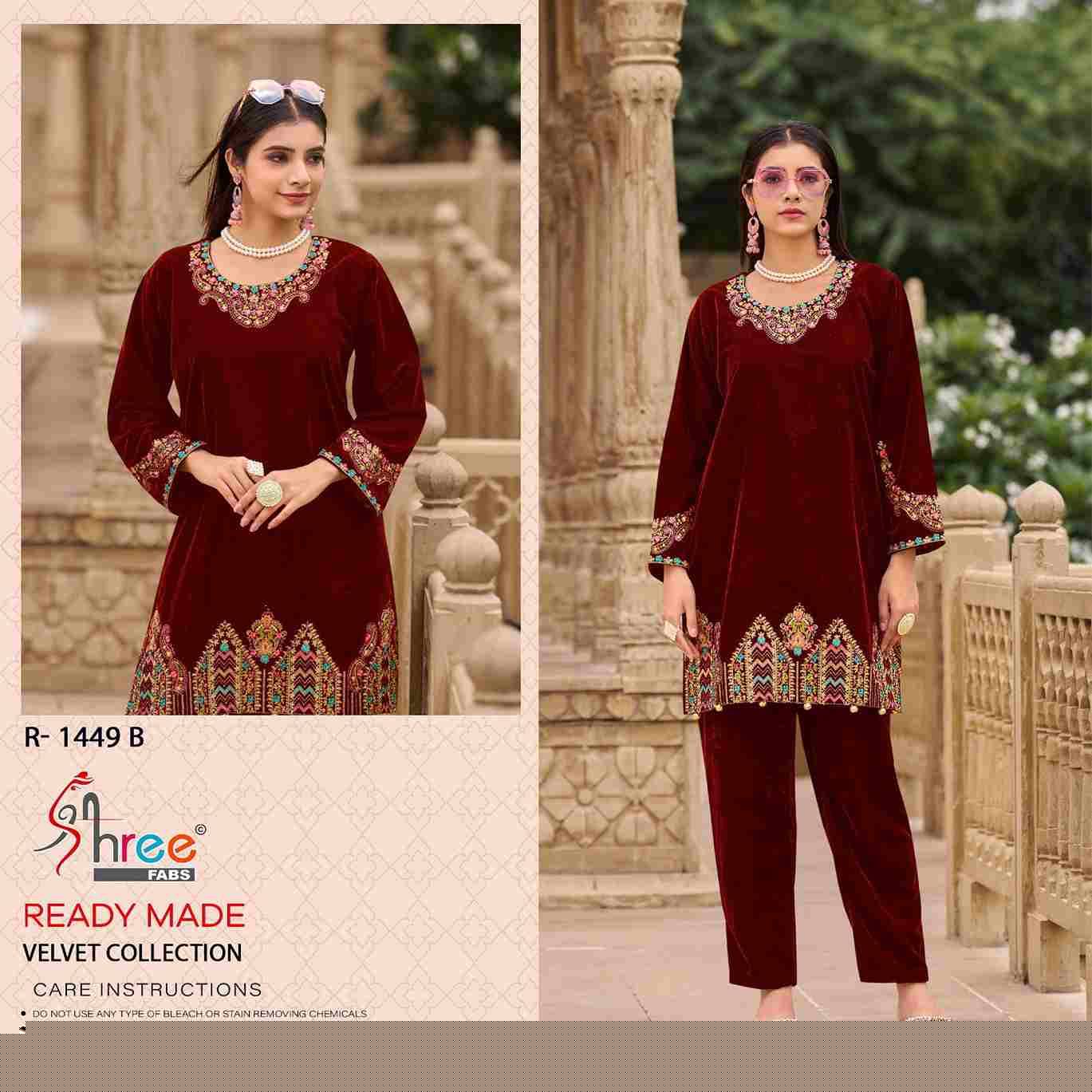 Shree Fabs Hit Design R-1449 Colours By Shree Fabs R-1449-A To R-1449-D Series Designer Pakistani Suits Collection Beautiful Stylish Fancy Colorful Party Wear & Occasional Wear Velvet Kurtis With Bottom At Wholesale Price