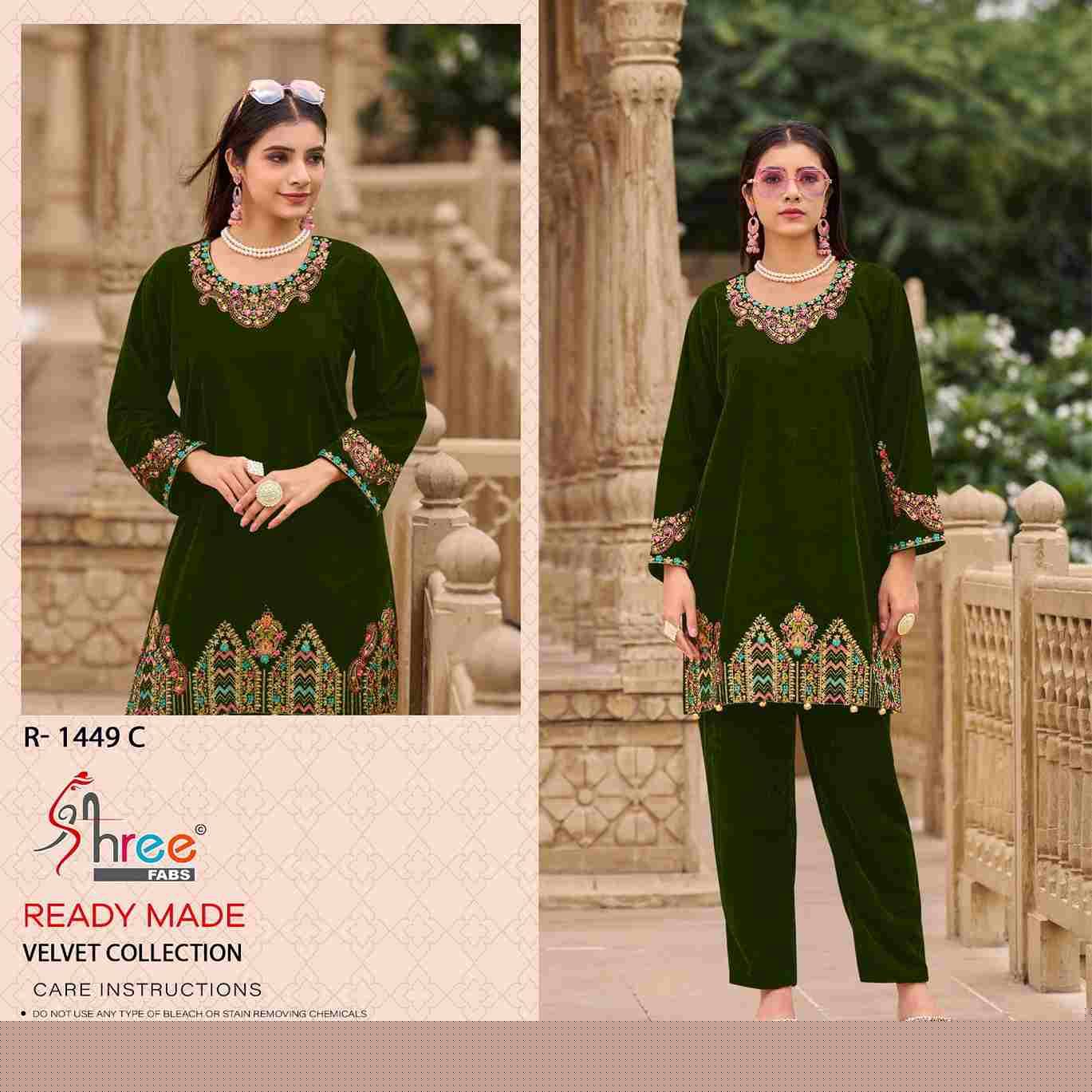 Shree Fabs Hit Design R-1449 Colours By Shree Fabs R-1449-A To R-1449-D Series Designer Pakistani Suits Collection Beautiful Stylish Fancy Colorful Party Wear & Occasional Wear Velvet Kurtis With Bottom At Wholesale Price