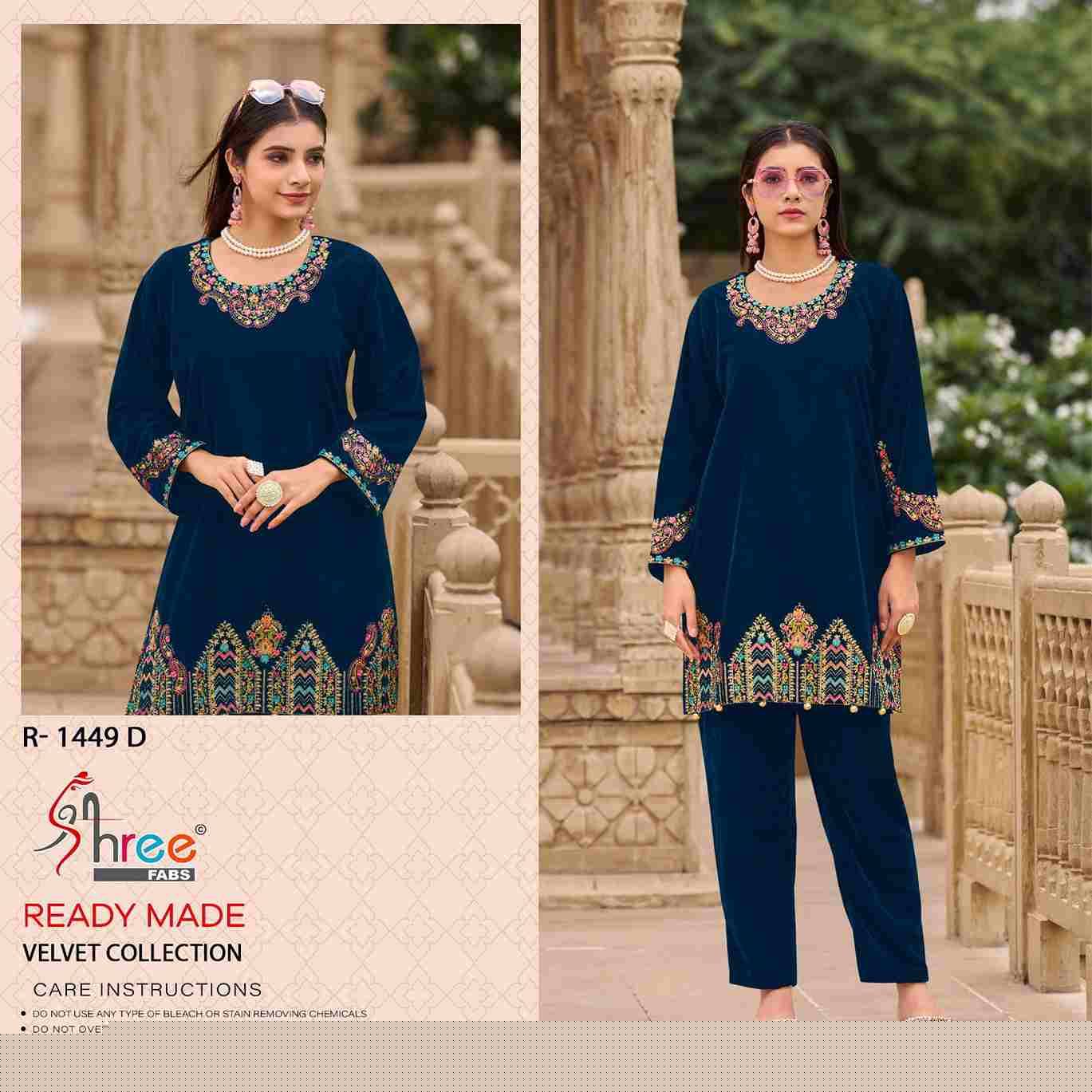 Shree Fabs Hit Design R-1449 Colours By Shree Fabs R-1449-A To R-1449-D Series Designer Pakistani Suits Collection Beautiful Stylish Fancy Colorful Party Wear & Occasional Wear Velvet Kurtis With Bottom At Wholesale Price