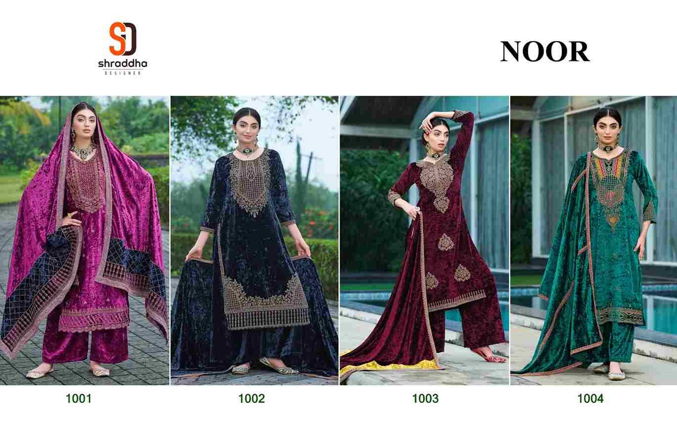 Noor By Shraddha Designer 1001 To 1004 Series Beautiful Pakistani Suits Colorful Stylish Fancy Casual Wear & Ethnic Wear Pure Velvet Dresses At Wholesale Price