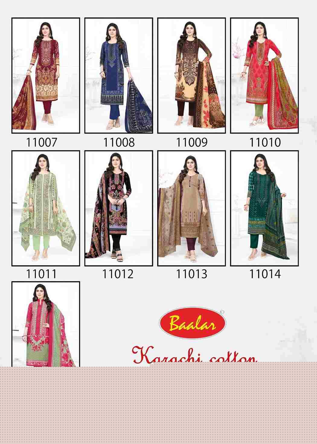 Karachi Cotton Vol-11 By Baalar Fashion 11007 To 11015 Series Beautiful Stylish Festive Suits Fancy Colorful Casual Wear & Ethnic Wear & Ready To Wear Pure Lawn Cotton Dresses At Wholesale Price