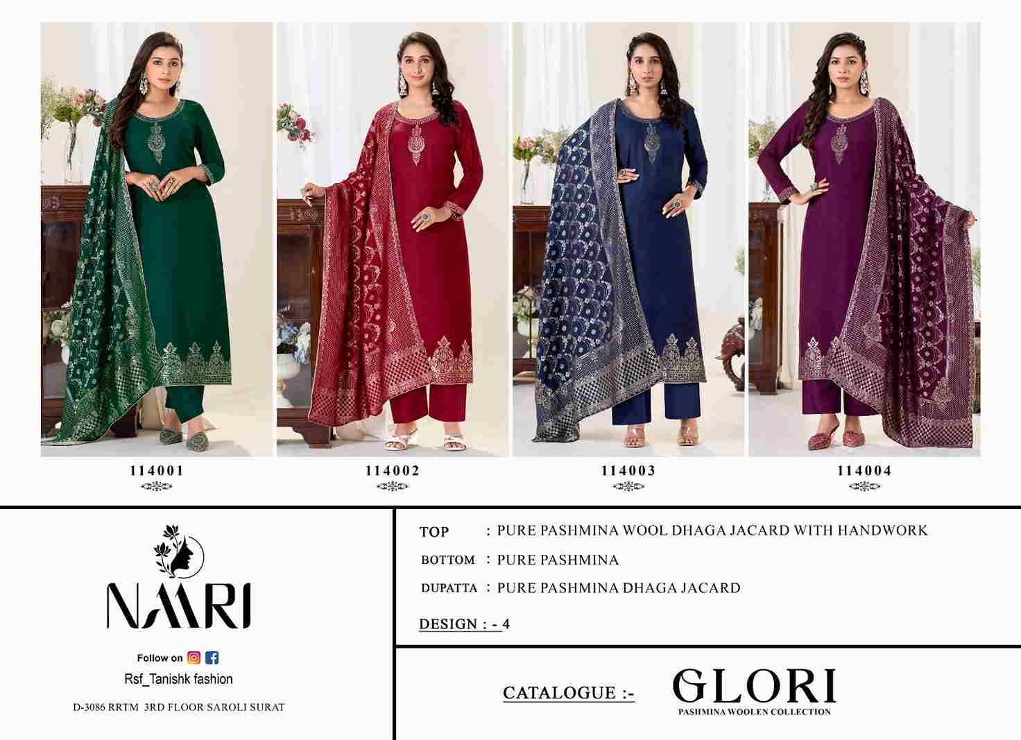 Glori By Naari 114001 To 114004 Series Beautiful Festive Suits Stylish Fancy Colorful Casual Wear & Ethnic Wear Pashmina Jacquard Dresses At Wholesale Price