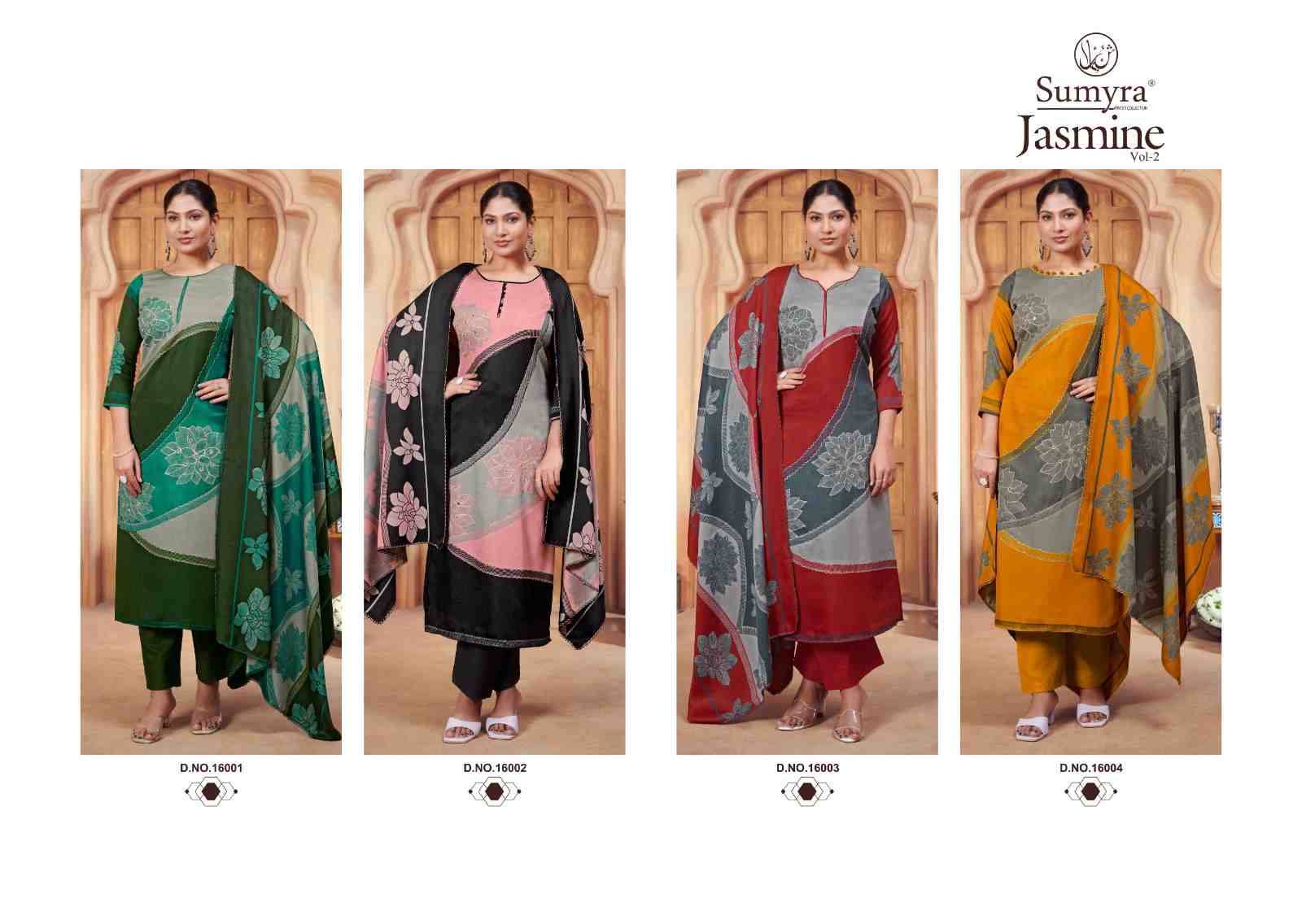 Jasmine Vol-2 By Sumyra 16001 To 16004 Series Beautiful Festive Suits Stylish Fancy Colorful Casual Wear & Ethnic Wear Pure Pashmina Print Dresses At Wholesale Price