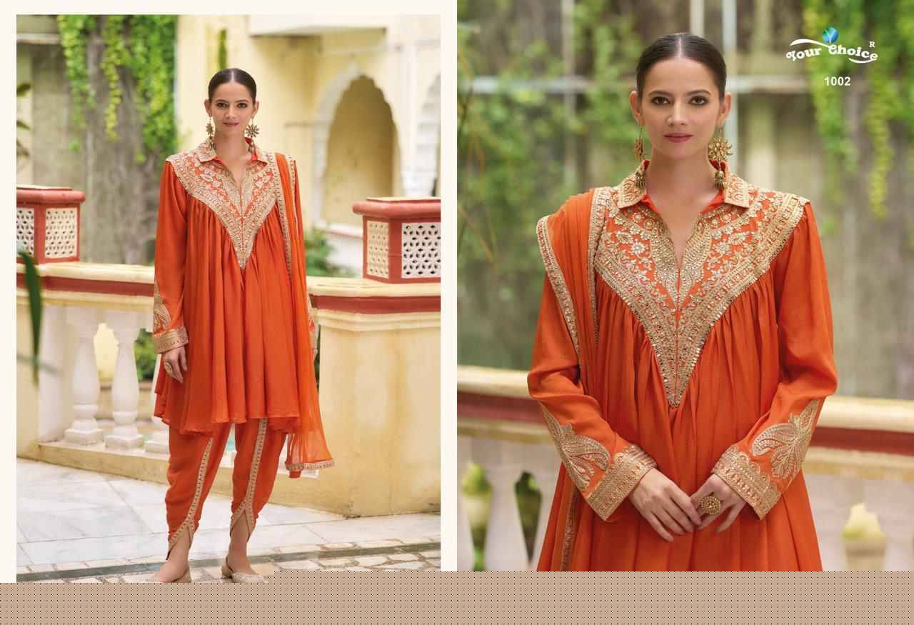 Navya By Your Choice 1001 To 1003 Series Designer Festive Suits Collection Beautiful Stylish Fancy Colorful Party Wear & Occasional Wear Chinnon Dresses At Wholesale Price