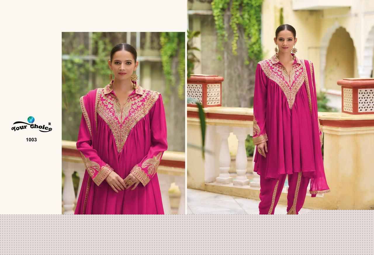 Navya By Your Choice 1001 To 1003 Series Designer Festive Suits Collection Beautiful Stylish Fancy Colorful Party Wear & Occasional Wear Chinnon Dresses At Wholesale Price