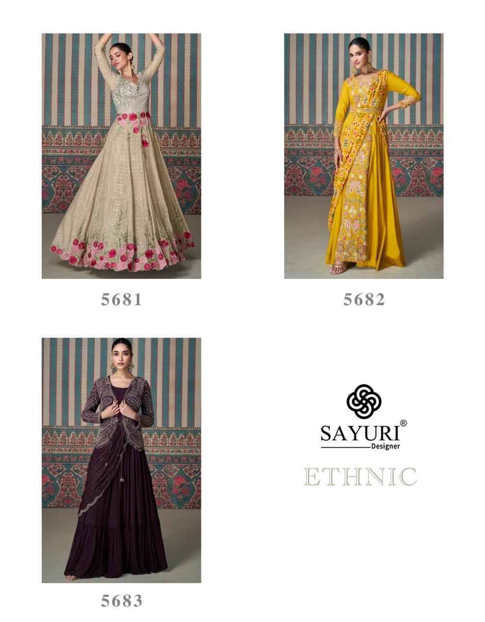 Ethnic By Sayuri 5681 To 5683 Series Designer Stylish Fancy Colorful Beautiful Party Wear & Ethnic Wear Collection Chinnon Silk Gown At Wholesale Price