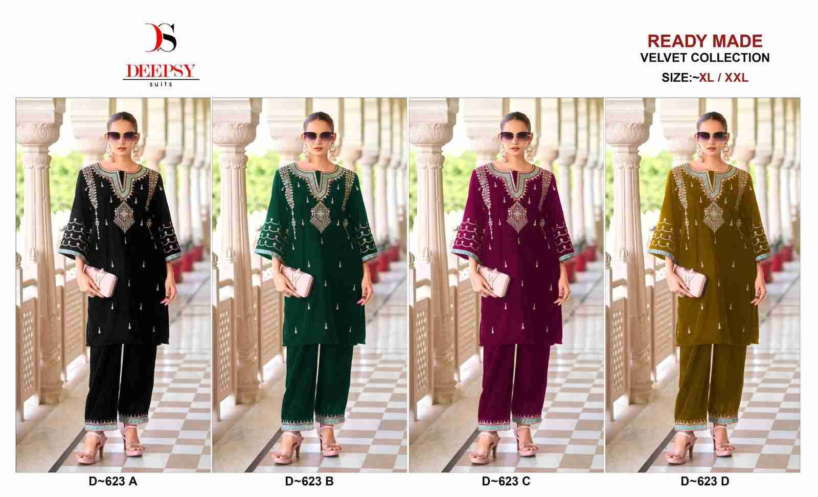 Deepsy Hit Design 623 Colours By Deepsy Suits 623-A To 623-D Series Designer Pakistani Suits Collection Beautiful Stylish Fancy Colorful Party Wear & Occasional Wear Velvet Kurtis With Bottom At Wholesale Price