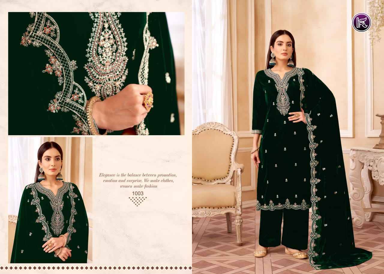 Sachi Vol-1 By Kala Fashion 1001 To 1003 Series Festive Suits Beautiful Fancy Colorful Stylish Party Wear & Occasional Wear Velvet Embroidered Dresses At Wholesale Price