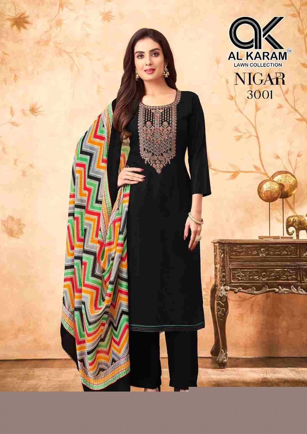 Nigar Vol-3 By Al Karam Lawn Collection 3001 To 3006 Series Beautiful Festive Suits Stylish Fancy Colorful Casual Wear & Ethnic Wear Heavy Rayon Slub Print Dresses At Wholesale Price