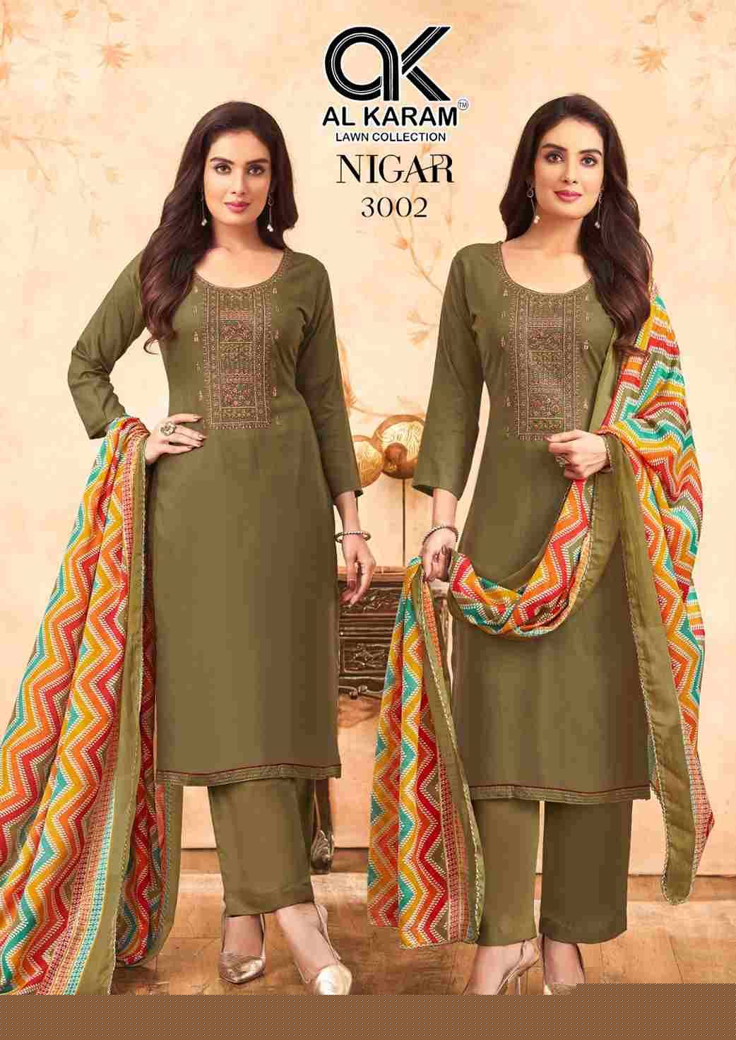 Nigar Vol-3 By Al Karam Lawn Collection 3001 To 3006 Series Beautiful Festive Suits Stylish Fancy Colorful Casual Wear & Ethnic Wear Heavy Rayon Slub Print Dresses At Wholesale Price