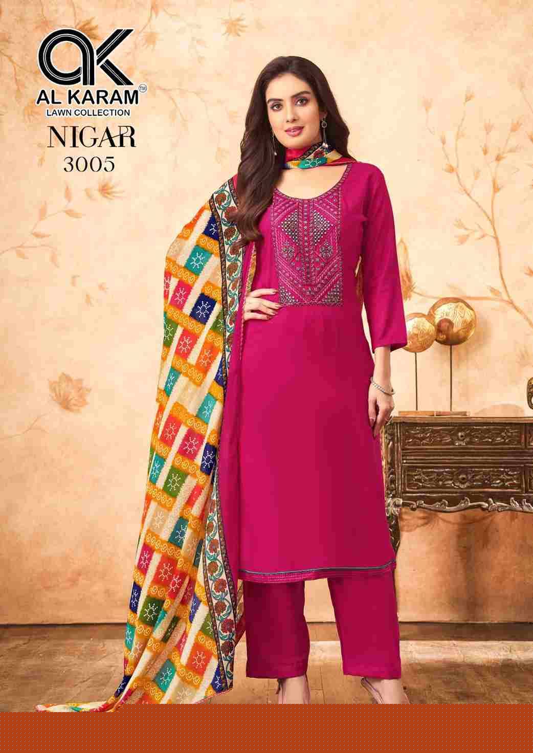 Nigar Vol-3 By Al Karam Lawn Collection 3001 To 3006 Series Beautiful Festive Suits Stylish Fancy Colorful Casual Wear & Ethnic Wear Heavy Rayon Slub Print Dresses At Wholesale Price