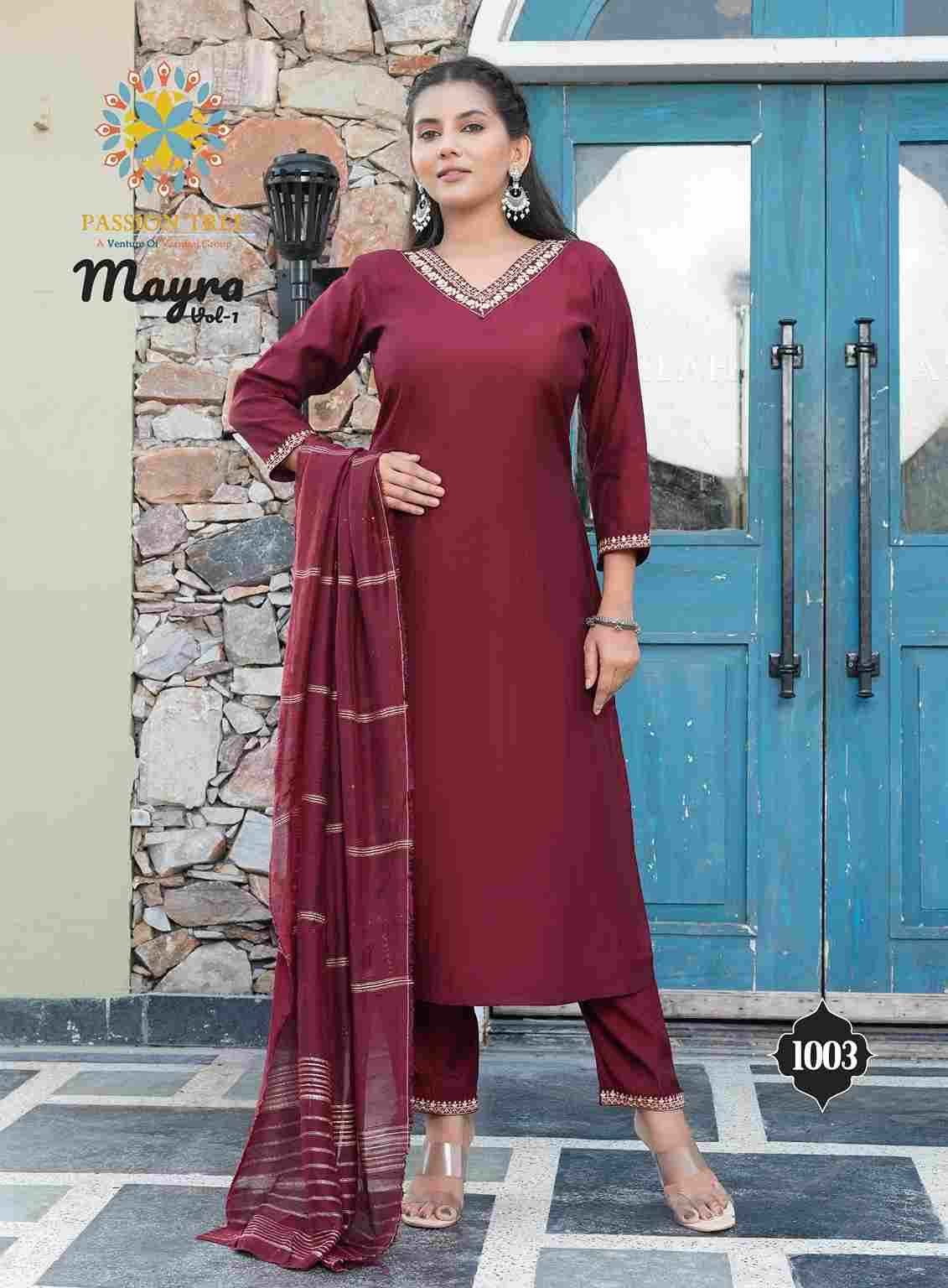 Mayra Vol-1 By Passion Tree 1001 To 1006 Series Beautiful Stylish Festive Suits Fancy Colorful Casual Wear & Ethnic Wear & Ready To Wear Roman Silk With Work Dresses At Wholesale Price