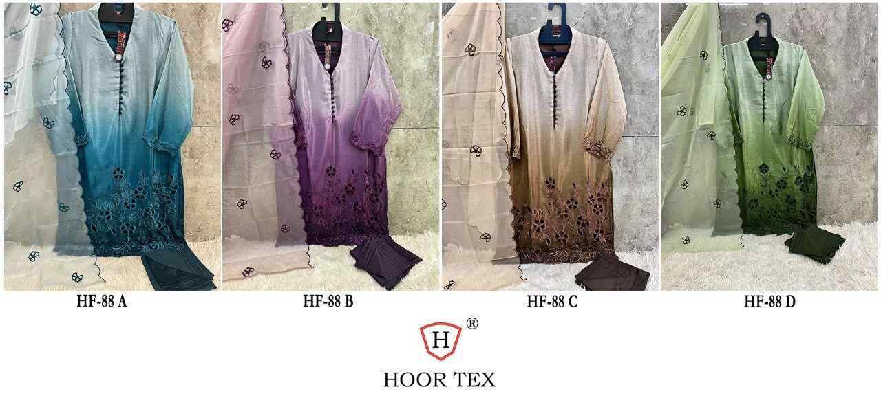 Hoor Tex Hit Design HF-88 Colours By Hoor Tex HF-88-A To HF-88-D Series Designer Festive Pakistani Suits Collection Beautiful Stylish Fancy Colorful Party Wear & Occasional Wear Heavy Chinnon With Embroidered Dresses At Wholesale Price