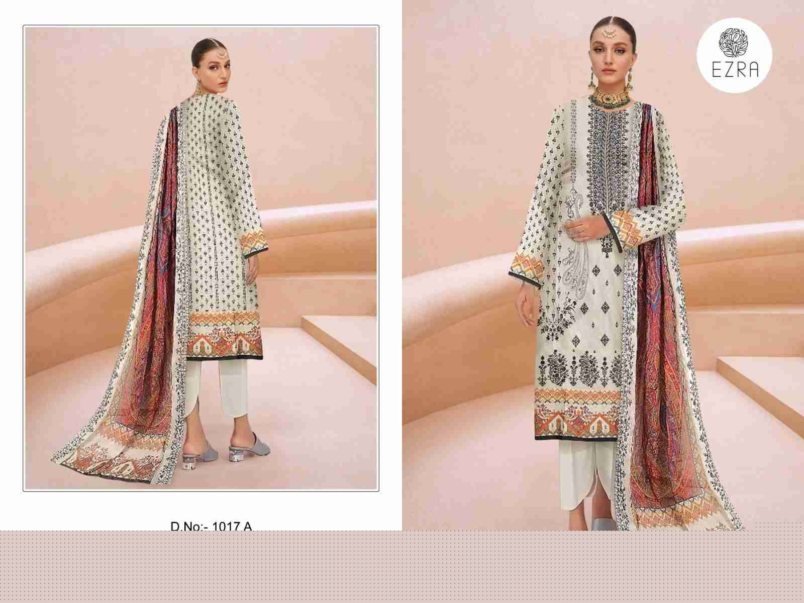 Ezra 1017 Colours By Ezra 1017-A To 1017-B Series Pakistani Suits Beautiful Fancy Colorful Stylish Party Wear & Occasional Wear Pure Cotton Embroidery Dresses At Wholesale Price