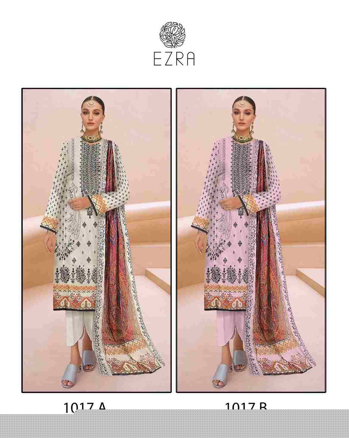 Ezra 1017 Colours By Ezra 1017-A To 1017-B Series Pakistani Suits Beautiful Fancy Colorful Stylish Party Wear & Occasional Wear Pure Cotton Embroidery Dresses At Wholesale Price