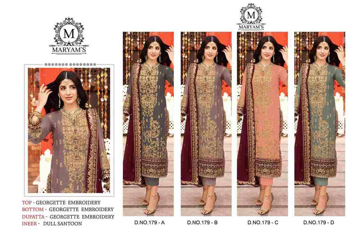 Maryams 179 Colours By Maryams 179-A To 179-D Series Pakistani Suits Beautiful Fancy Colorful Stylish Party Wear & Occasional Wear Georgette Embroidery Dresses At Wholesale Price