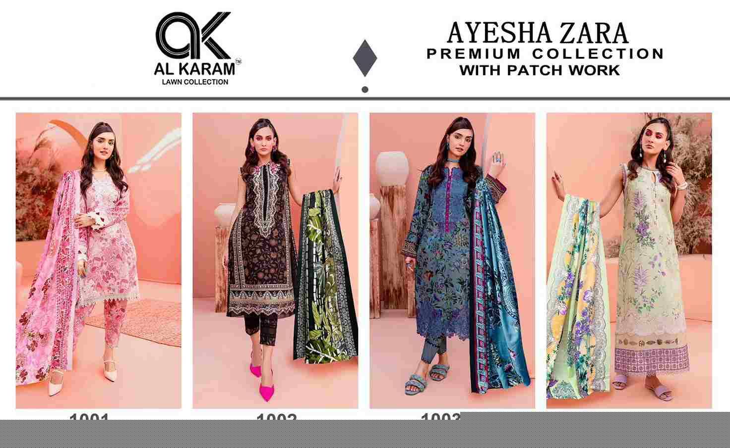 Ayesha Zara By Al Karam Lawn Collection 1001 To 1004 Series Beautiful Pakistani Suits Stylish Fancy Colorful Casual Wear & Ethnic Wear Pure Cotton Print Dresses At Wholesale Price