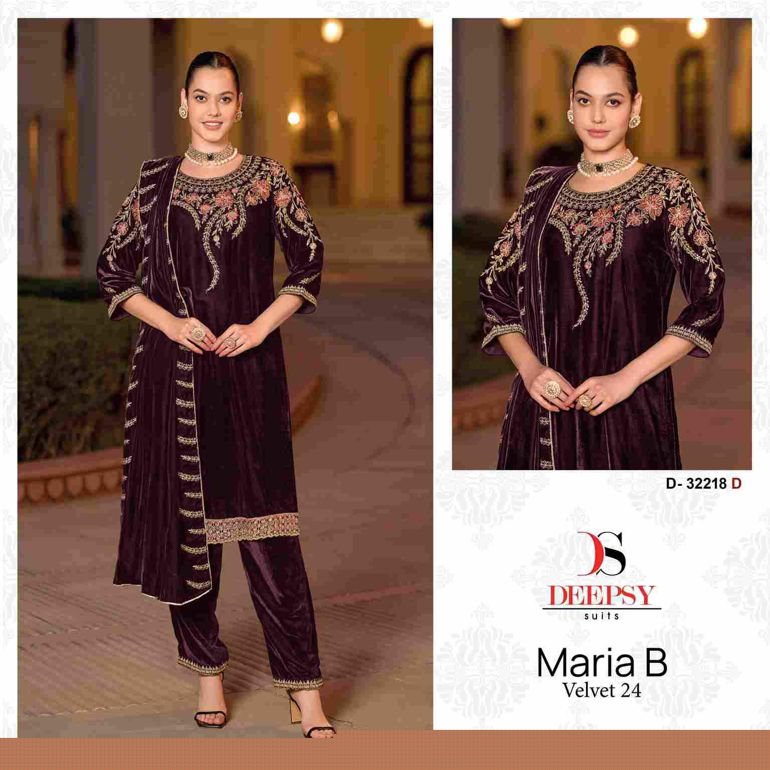 Velvet 32218 Colours By Deepsy Suits 32218-A To 32218-D Series Beautiful Stylish Pakistani Suits Fancy Colorful Casual Wear & Ethnic Wear & Ready To Wear Heavy Velvet Embroidery Dresses At Wholesale Price