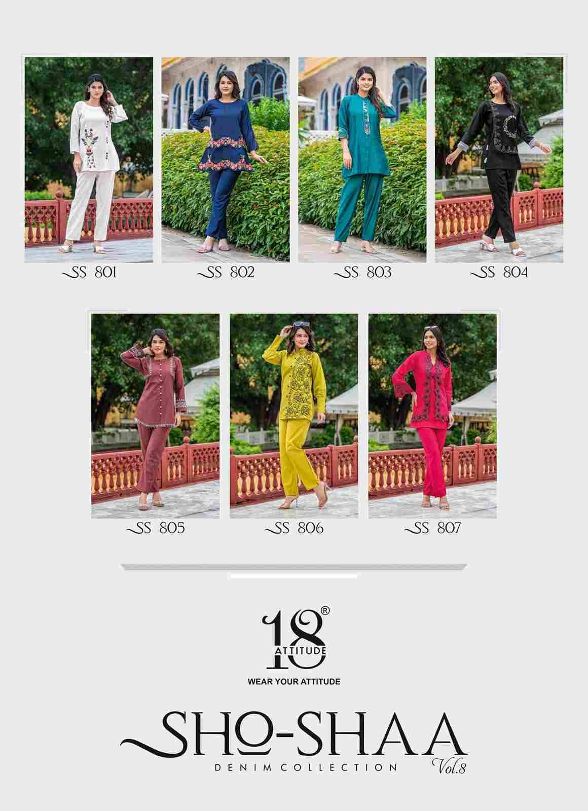 Sho-Shaa Vol-8 By 18 Attitude 801 To 807 Series Designer Stylish Fancy Colorful Beautiful Party Wear & Ethnic Wear Collection Viscose Latex Tops With Bottom At Wholesale Price
