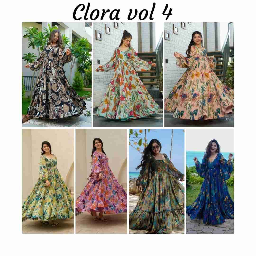 Clora Vol-4 By Fashid Wholesale 401 To 407 Series Beautiful Stylish Fancy Colorful Casual Wear & Ethnic Wear Heavy Chinnon/Georgette Gowns At Wholesale Price