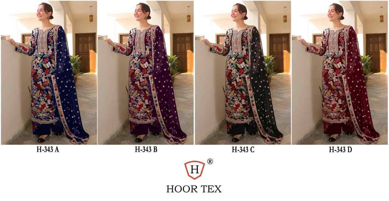 Hoor Tex Hit Design H-343 Colours By Hoor Tex H-343-A To H-343-D Series Designer Festive Pakistani Suits Collection Beautiful Stylish Fancy Colorful Party Wear & Occasional Wear Heavy Velvet With Embroidered Dresses At Wholesale Price