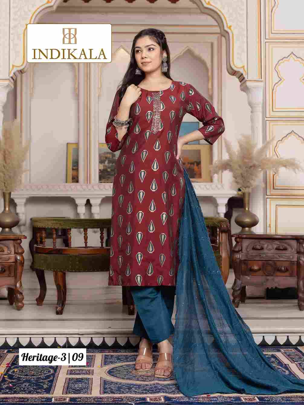 Heritage Vol-3 By Indikala 01 To 10 Series Designer Stylish Fancy Colorful Beautiful Party Wear & Ethnic Wear Collection Chanderi Print Dresses At Wholesale Price