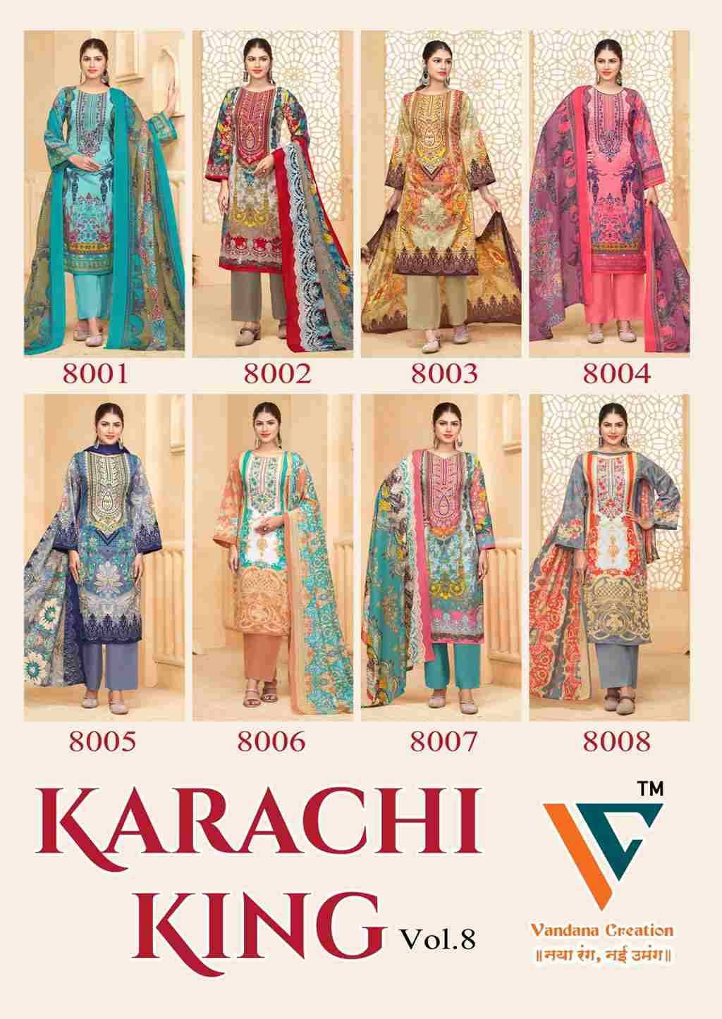 Karachi King Vol-8 By Vandana 8001 To 8008 Series Beautiful Festive Suits Stylish Fancy Colorful Casual Wear & Ethnic Wear Cotton Print Dresses At Wholesale Price