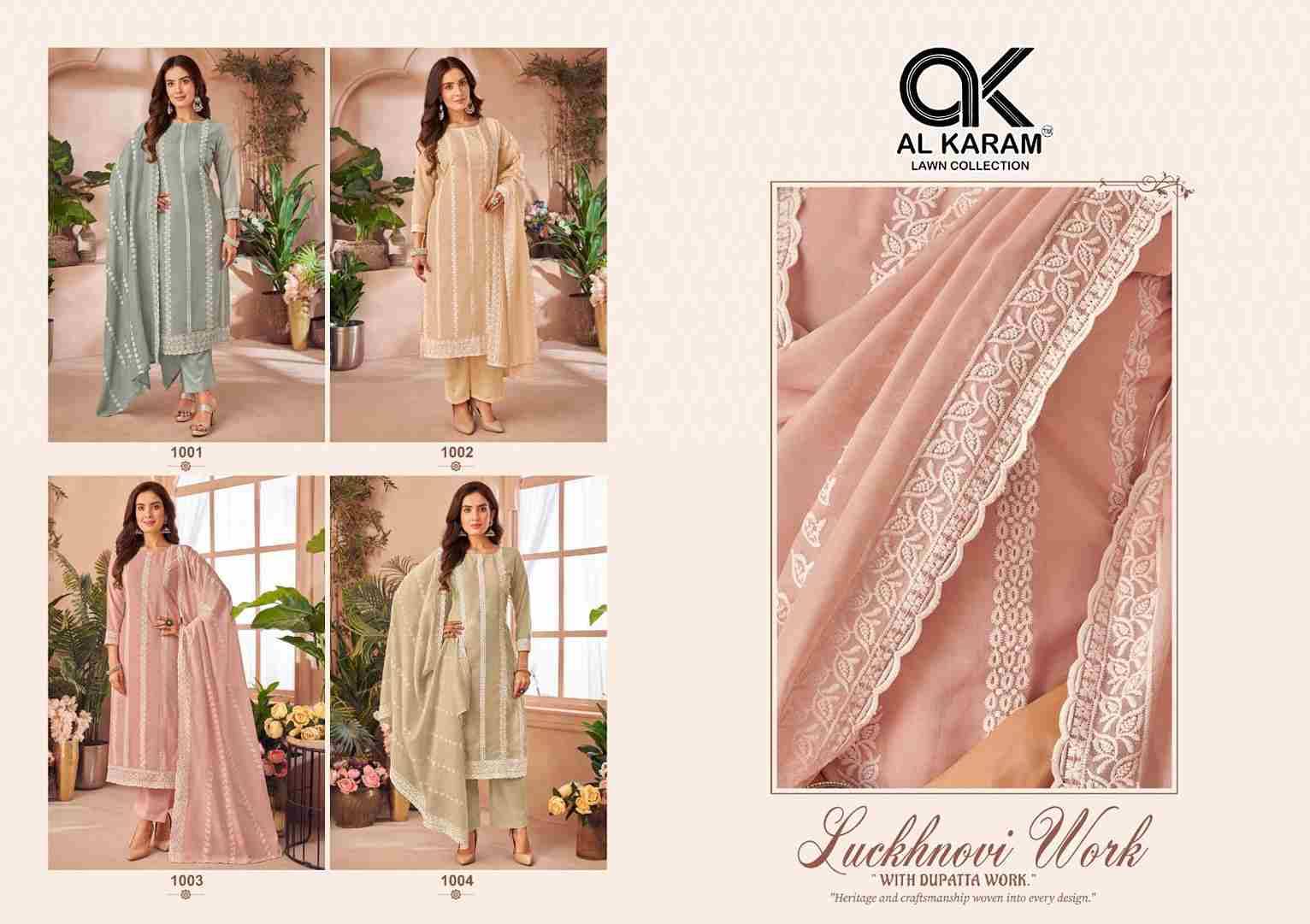Lucknowi Work By Al Karam Lawn Collection 1001 To 1004 Series Beautiful Pakistani Suits Stylish Fancy Colorful Casual Wear & Ethnic Wear Pure Cotton Print Dresses At Wholesale Price