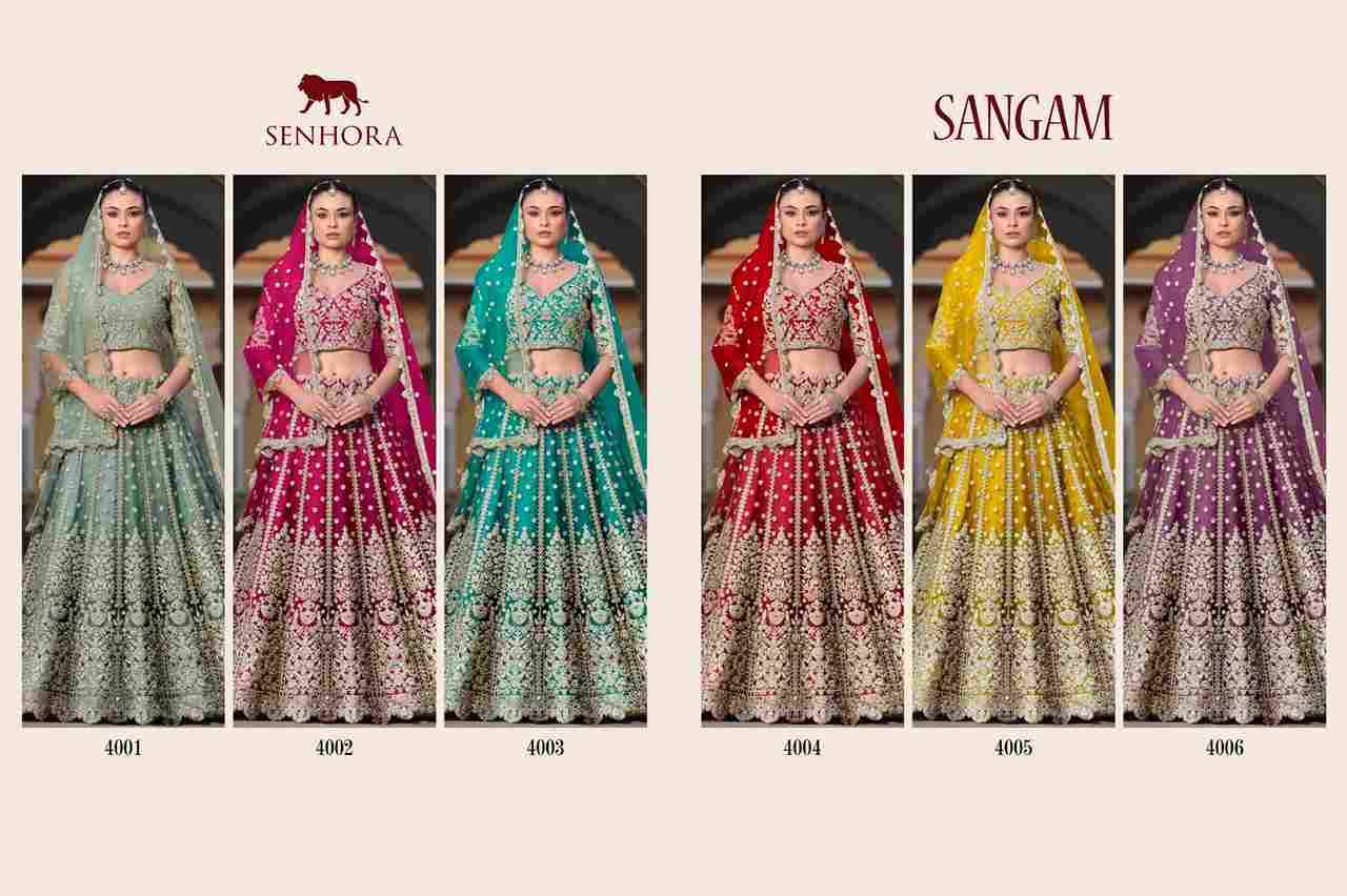 Sangam By Senhora Dresses 4001 To 4006 Series Indian Traditional Wear Collection Beautiful Stylish Fancy Colorful Party Wear & Occasional Wear Pure Net Sarees At Wholesale Price