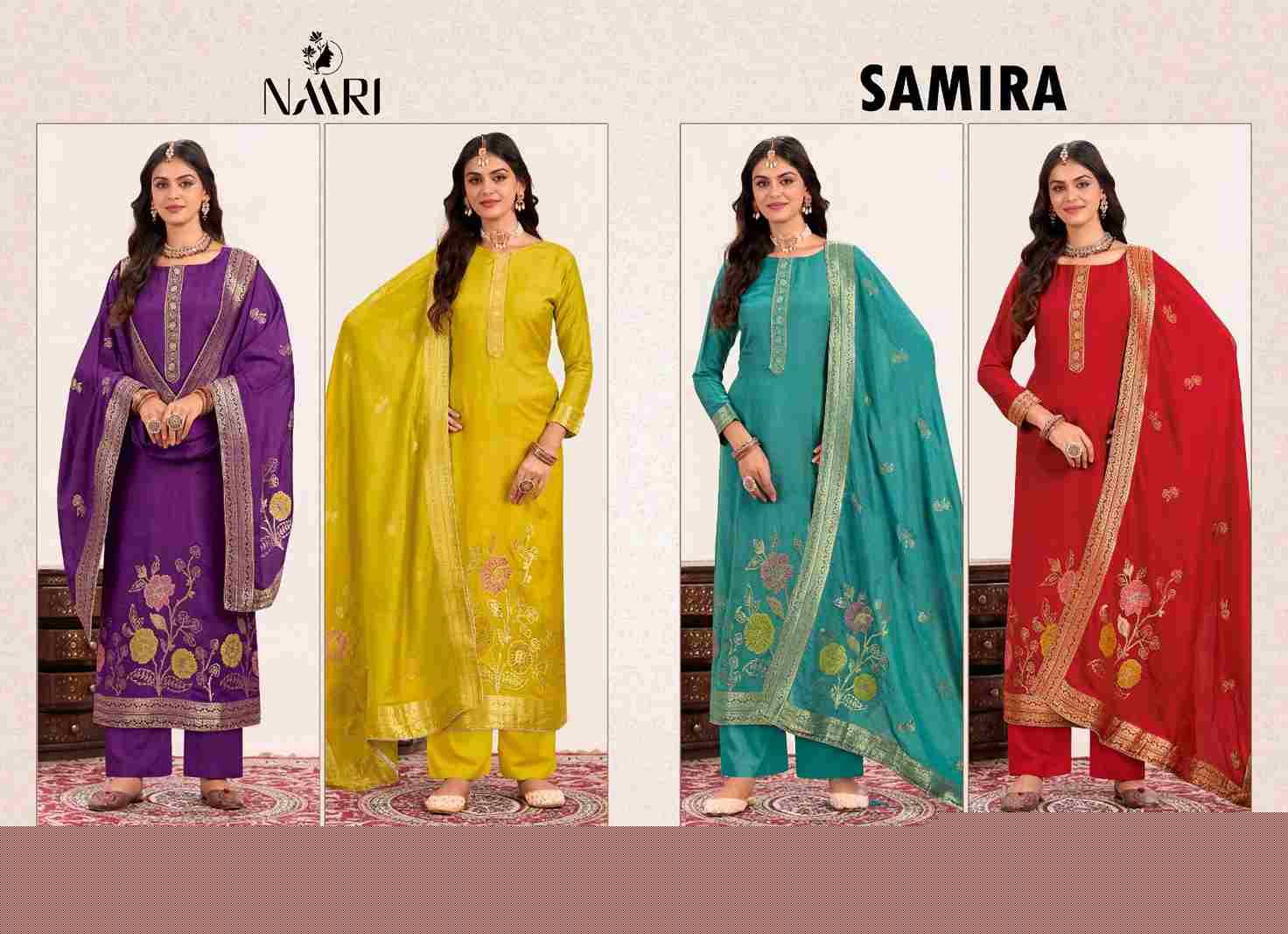Samira By Naari 120001 To 120004 Series Beautiful Festive Suits Stylish Fancy Colorful Casual Wear & Ethnic Wear Muslin Viscose Jacquard Dresses At Wholesale Price