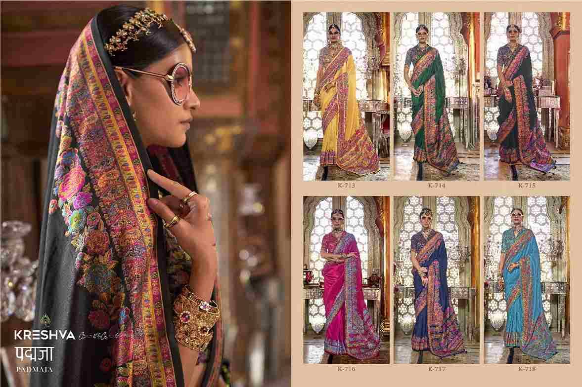 Padmaja By Kreshva 713 To 718 Series Indian Traditional Wear Collection Beautiful Stylish Fancy Colorful Party Wear & Occasional Wear Viscose Silk Sarees At Wholesale Price