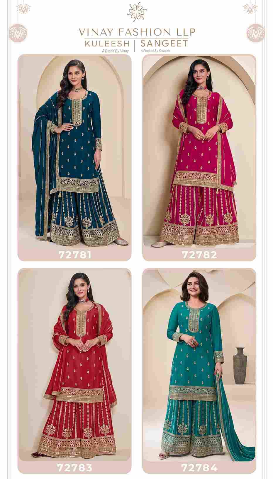Sangeet By Vinay Fashion 72781 To 72784 Series Designer Festive Suits Collection Beautiful Stylish Fancy Colorful Party Wear & Occasional Wear Chinnon Dresses At Wholesale Price