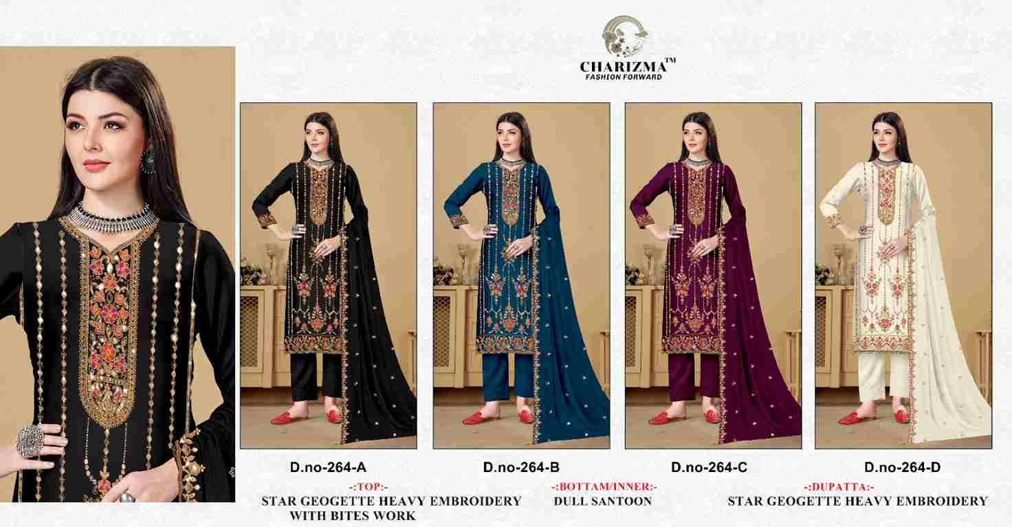 Charizma 264 Colours By Charizma Fashion 264-A To 264-D Series Beautiful Pakistani Suits Colorful Stylish Fancy Casual Wear & Ethnic Wear Soft Georgette Embroidered Dresses At Wholesale Price