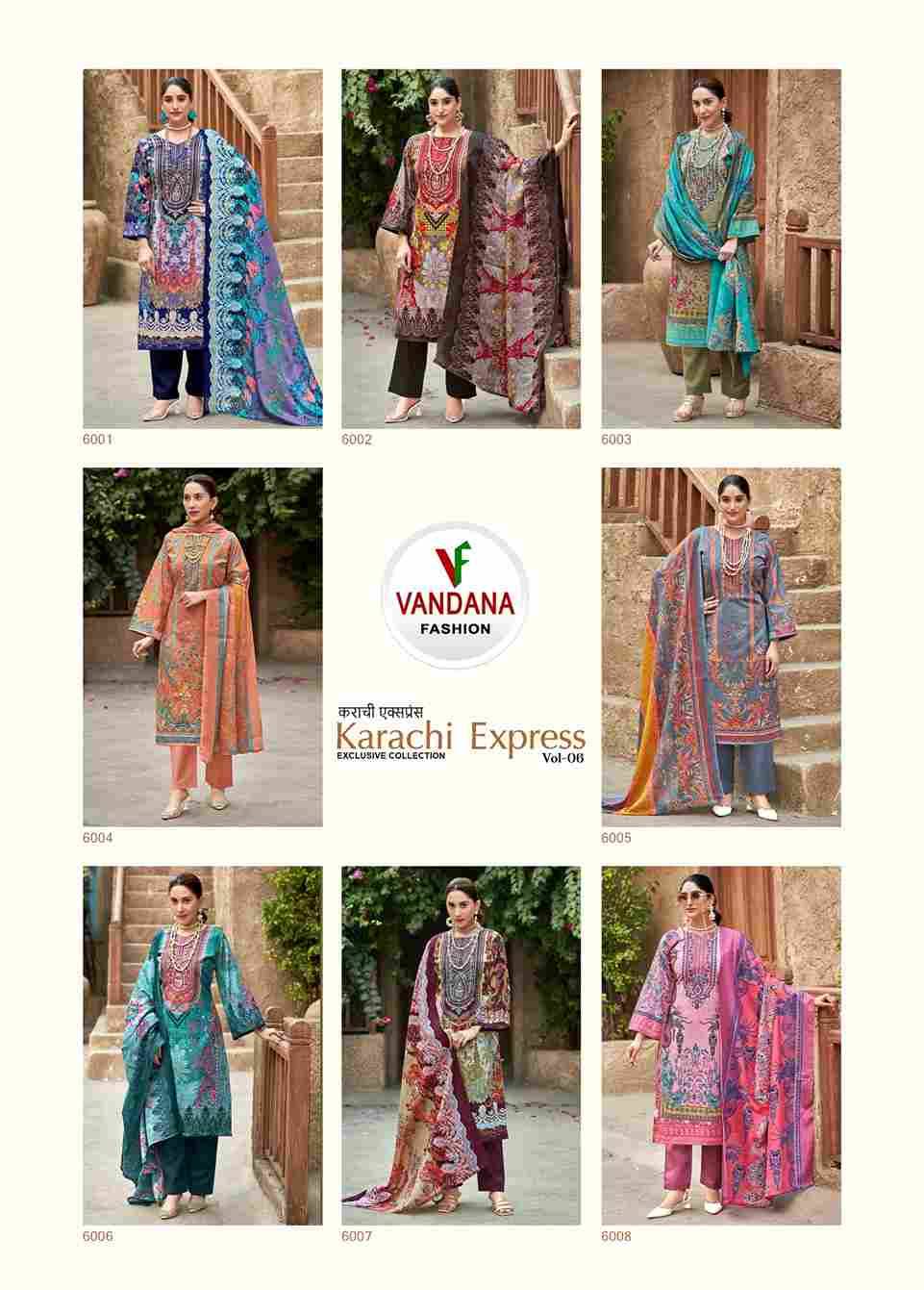 Karachi Express Vol-6 By Vandana Fashion 6001 To 6008 Series Beautiful Festive Suits Stylish Fancy Colorful Casual Wear & Ethnic Wear Soft Cotton Print Dresses At Wholesale Price