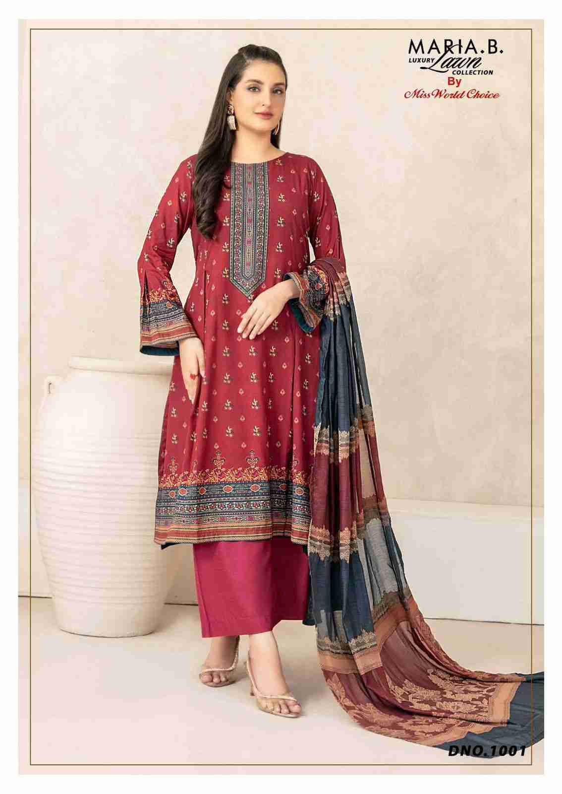 Maria.B. Luxury Lawn Collection By Miss World Choice 1001 To 1006 Series Beautiful Festive Suits Stylish Fancy Colorful Casual Wear & Ethnic Wear Lawn Cotton Print Dresses At Wholesale Price