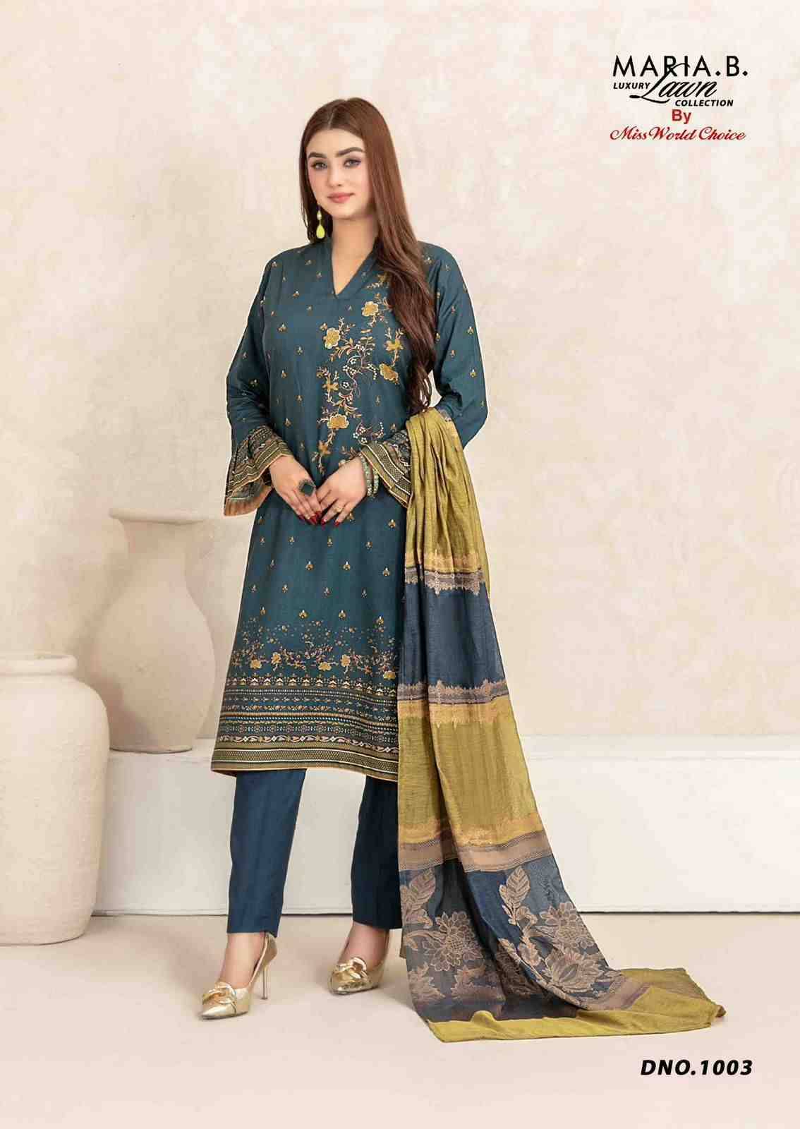 Maria.B. Luxury Lawn Collection By Miss World Choice 1001 To 1006 Series Beautiful Festive Suits Stylish Fancy Colorful Casual Wear & Ethnic Wear Lawn Cotton Print Dresses At Wholesale Price