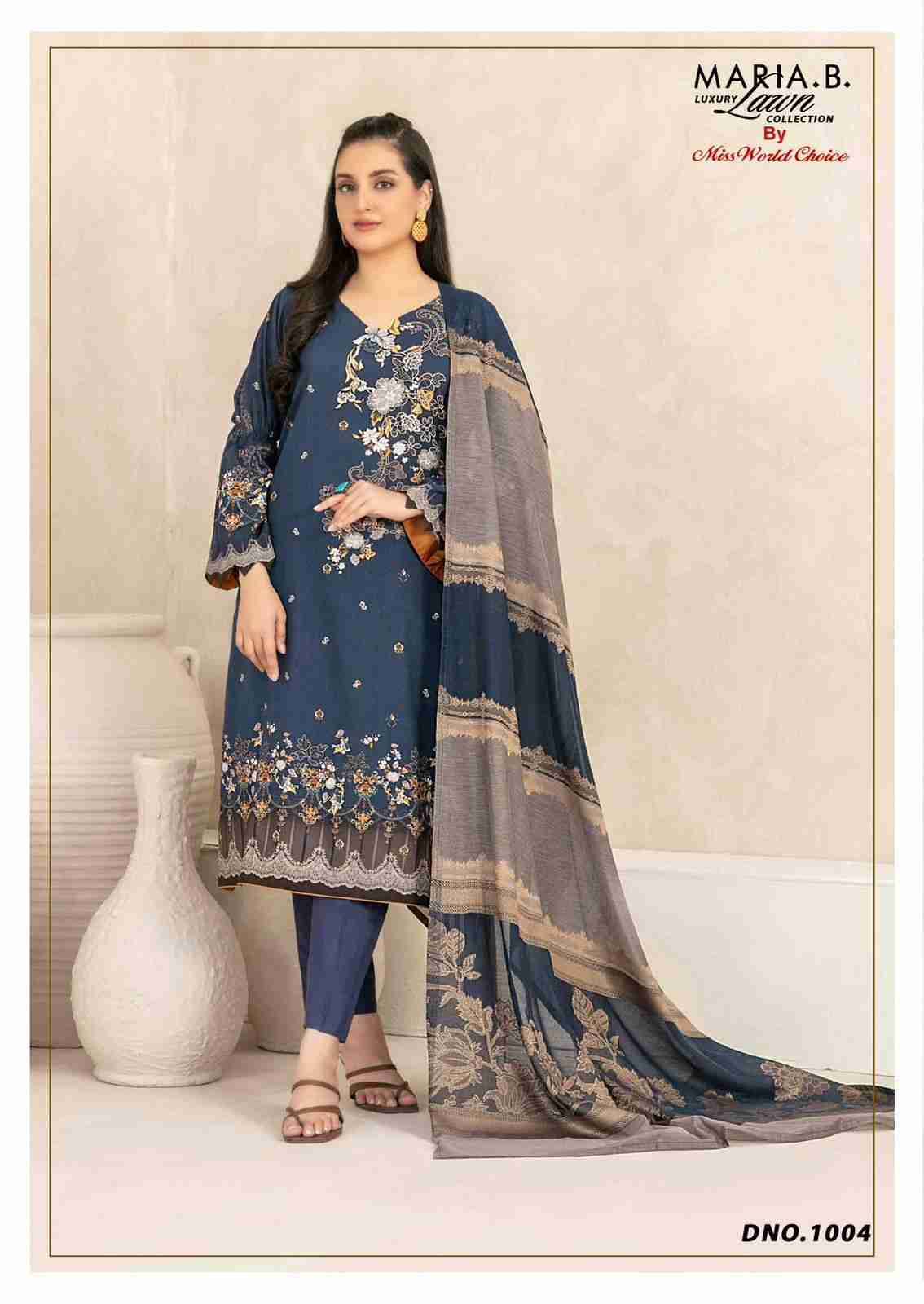 Maria.B. Luxury Lawn Collection By Miss World Choice 1001 To 1006 Series Beautiful Festive Suits Stylish Fancy Colorful Casual Wear & Ethnic Wear Lawn Cotton Print Dresses At Wholesale Price