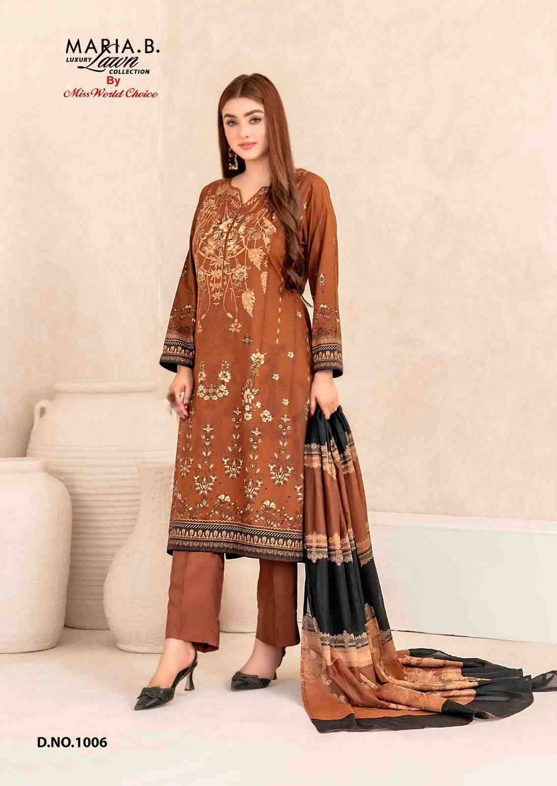 Maria.B. Luxury Lawn Collection By Miss World Choice 1001 To 1006 Series Beautiful Festive Suits Stylish Fancy Colorful Casual Wear & Ethnic Wear Lawn Cotton Print Dresses At Wholesale Price