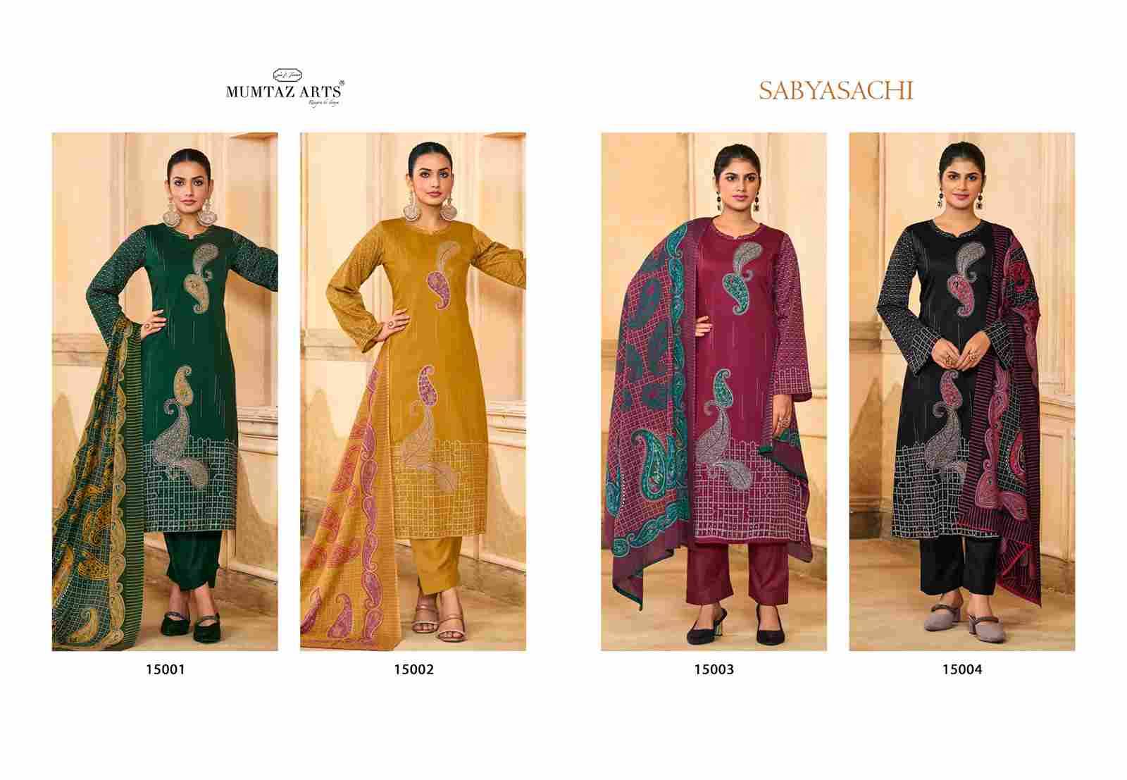 Sabyasachi By Mumtaz Arts 15001 To 15004 Series Beautiful Festive Suits Colorful Stylish Fancy Casual Wear & Ethnic Wear Pure Jam Satin Print With Work Dresses At Wholesale Price