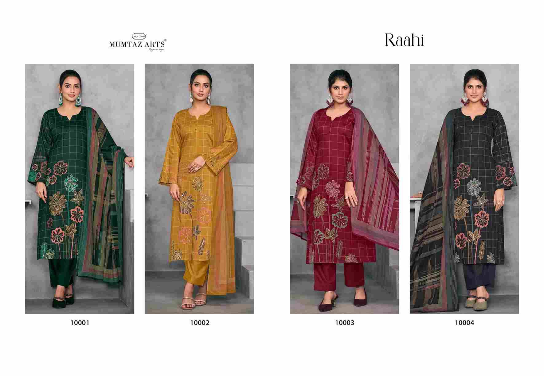 Raahi By Mumtaz Arts 10001 To 10004 Series Beautiful Festive Suits Colorful Stylish Fancy Casual Wear & Ethnic Wear Pure Jam Satin Print With Work Dresses At Wholesale Price